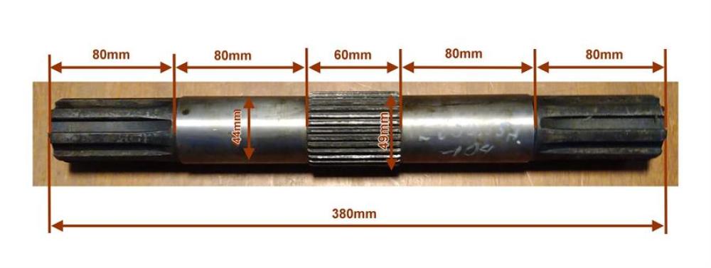 Hebewelle / Hubwelle / Heckkraftheberwelle TE mittig Feinverzahnt L=380 mm